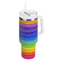 30 oz Insulated Stainless Steel Tumbler Double Wall Stainless Steel Tumbler with 2-Way Drinking Watercolor Rainbow Colors C448U