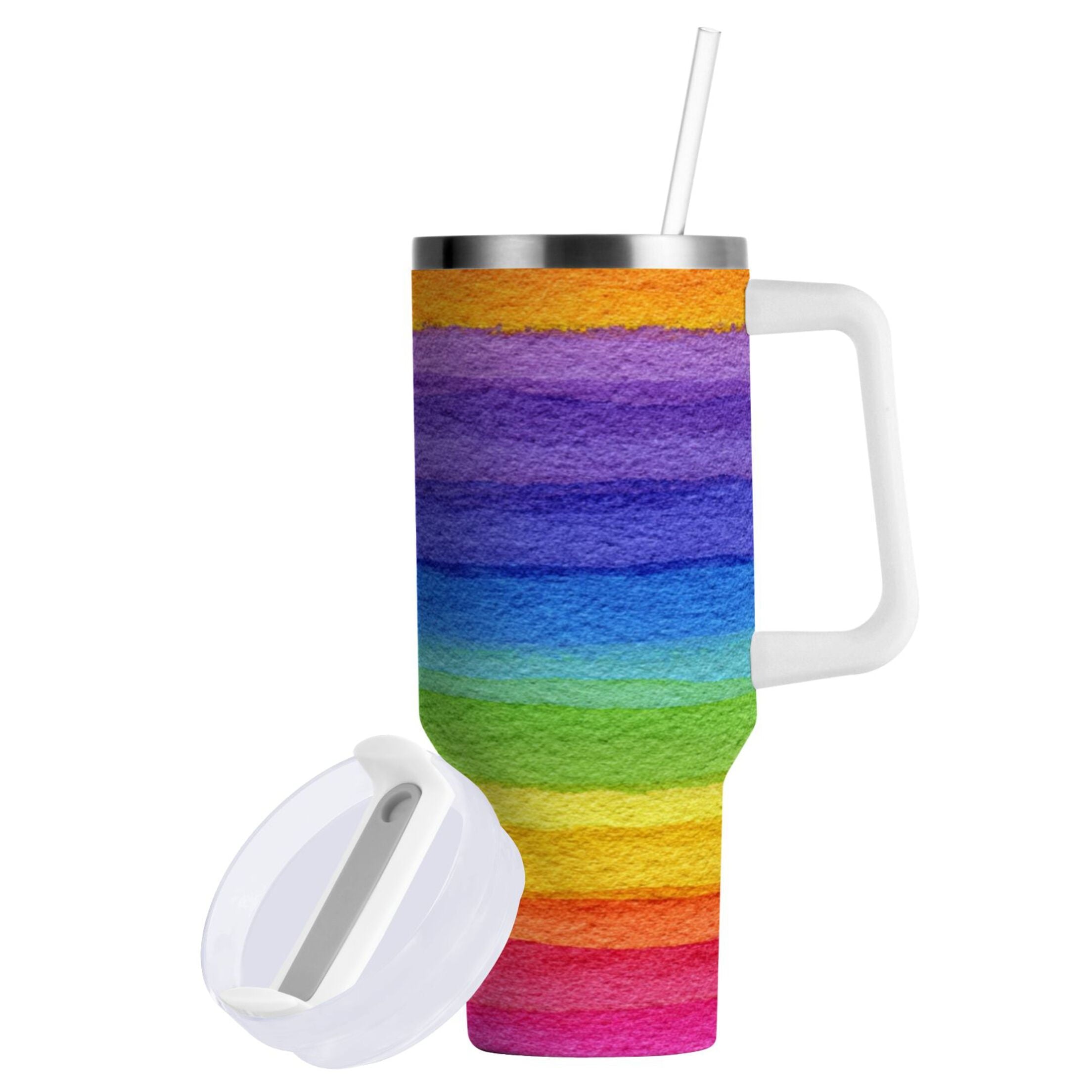 30 oz Insulated Stainless Steel Tumbler Double Wall Stainless Steel Tumbler with 2-Way Drinking Watercolor Rainbow Colors C448U