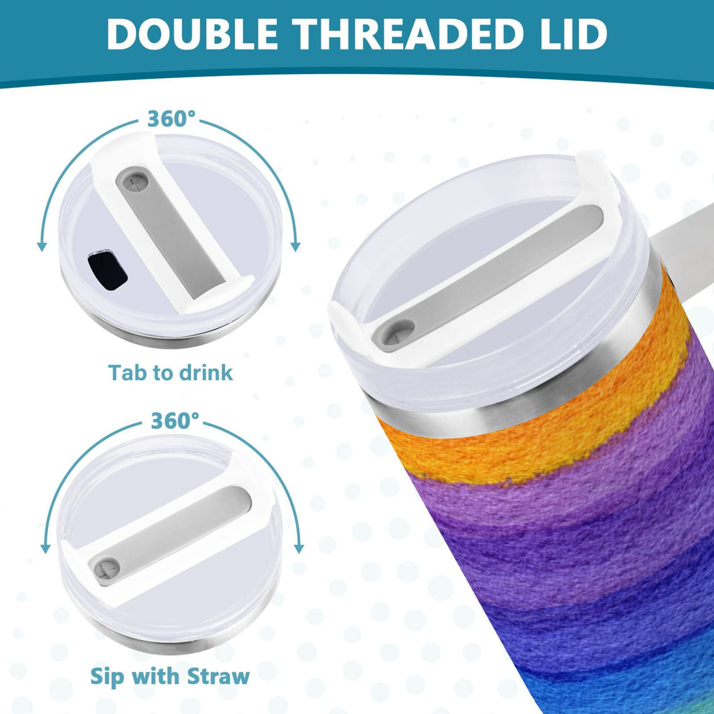 30 oz Insulated Stainless Steel Tumbler Double Wall Stainless Steel Tumbler with 2-Way Drinking Watercolor Rainbow Colors C448U