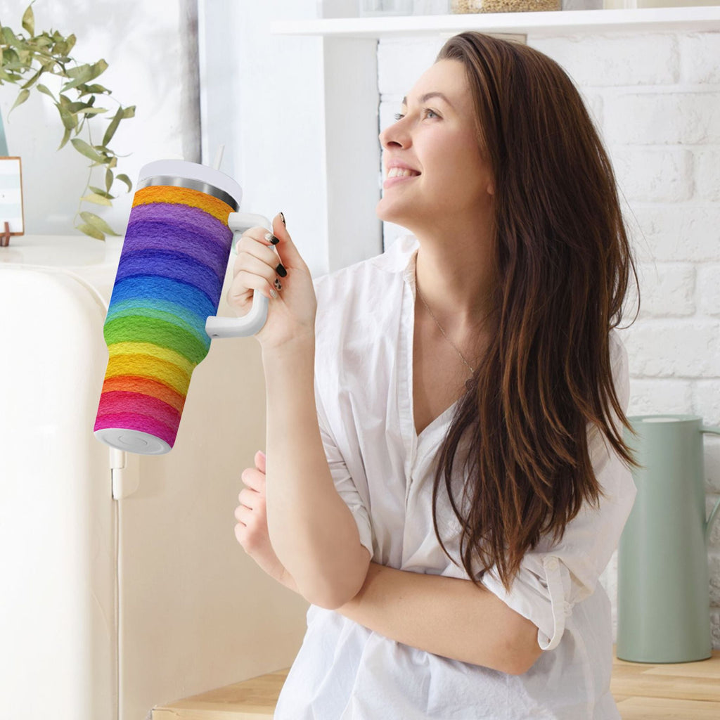 30 oz Insulated Stainless Steel Tumbler Double Wall Stainless Steel Tumbler with 2-Way Drinking Watercolor Rainbow Colors C448U