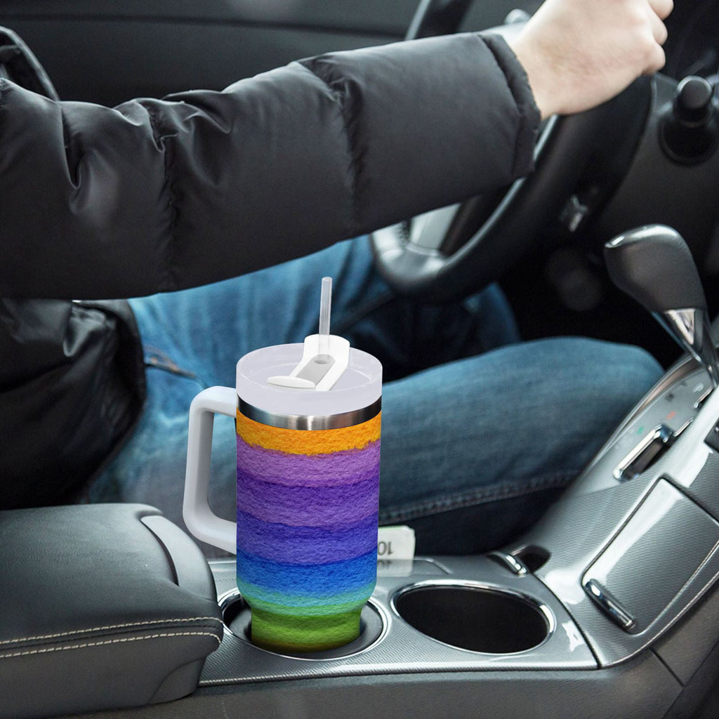 30 oz Insulated Stainless Steel Tumbler Double Wall Stainless Steel Tumbler with 2-Way Drinking Watercolor Rainbow Colors C448U