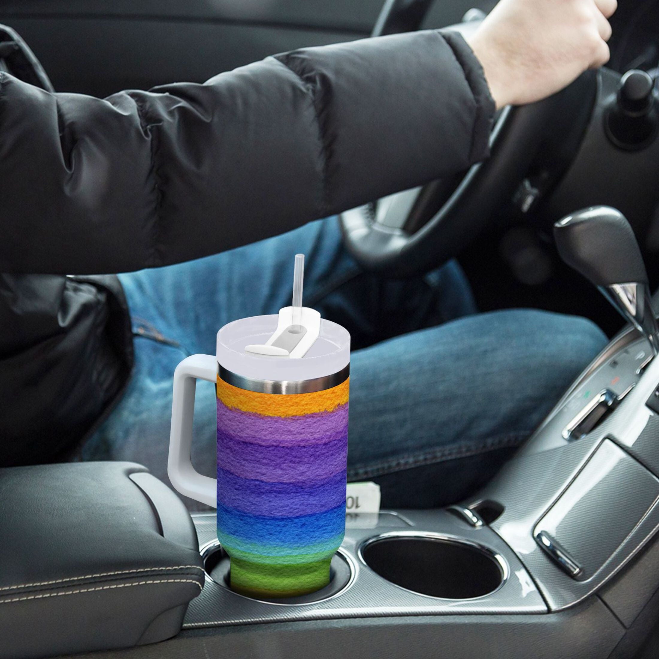 30 oz Insulated Stainless Steel Tumbler Double Wall Stainless Steel Tumbler with 2-Way Drinking Watercolor Rainbow Colors C448U