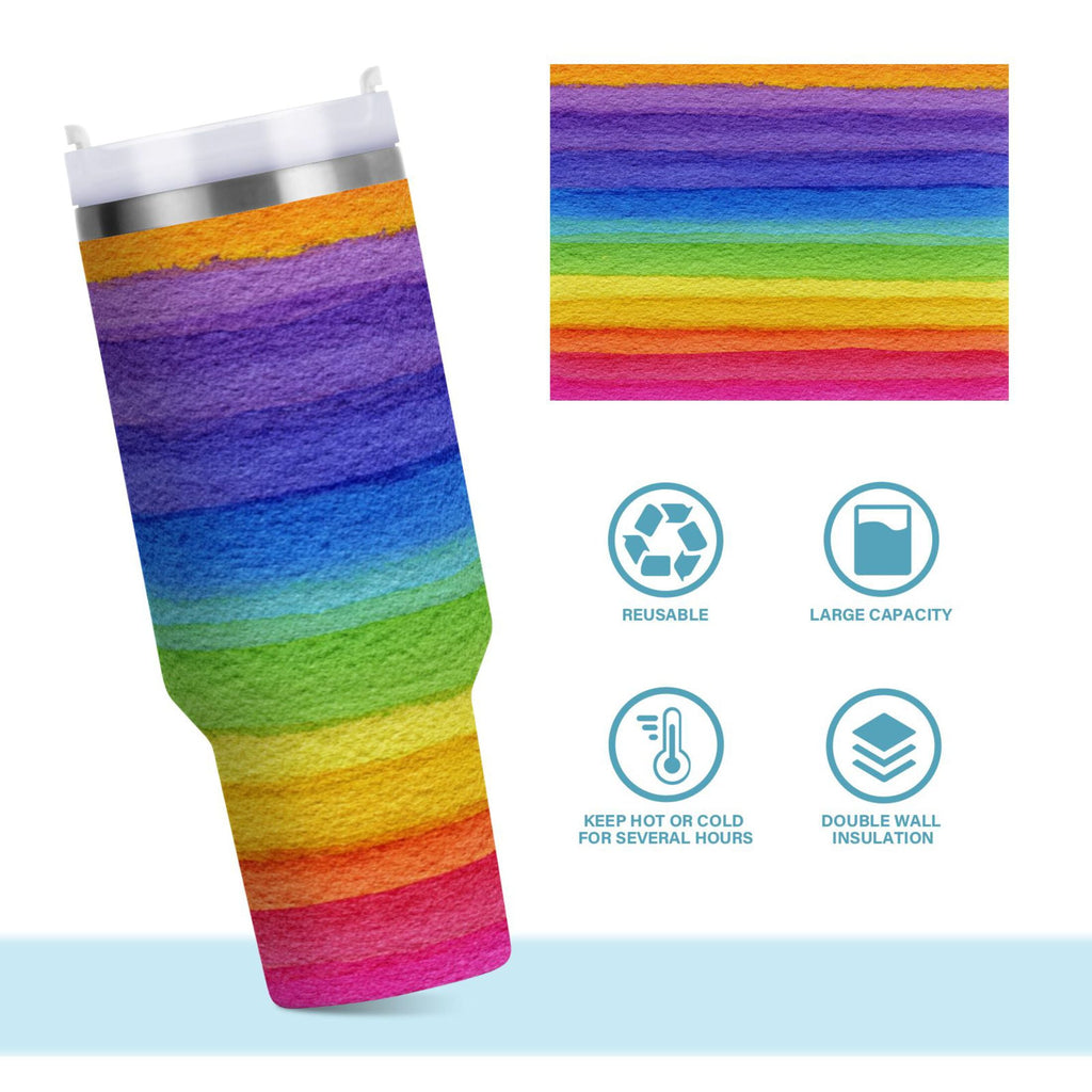 30 oz Insulated Stainless Steel Tumbler Double Wall Stainless Steel Tumbler with 2-Way Drinking Watercolor Rainbow Colors C448U