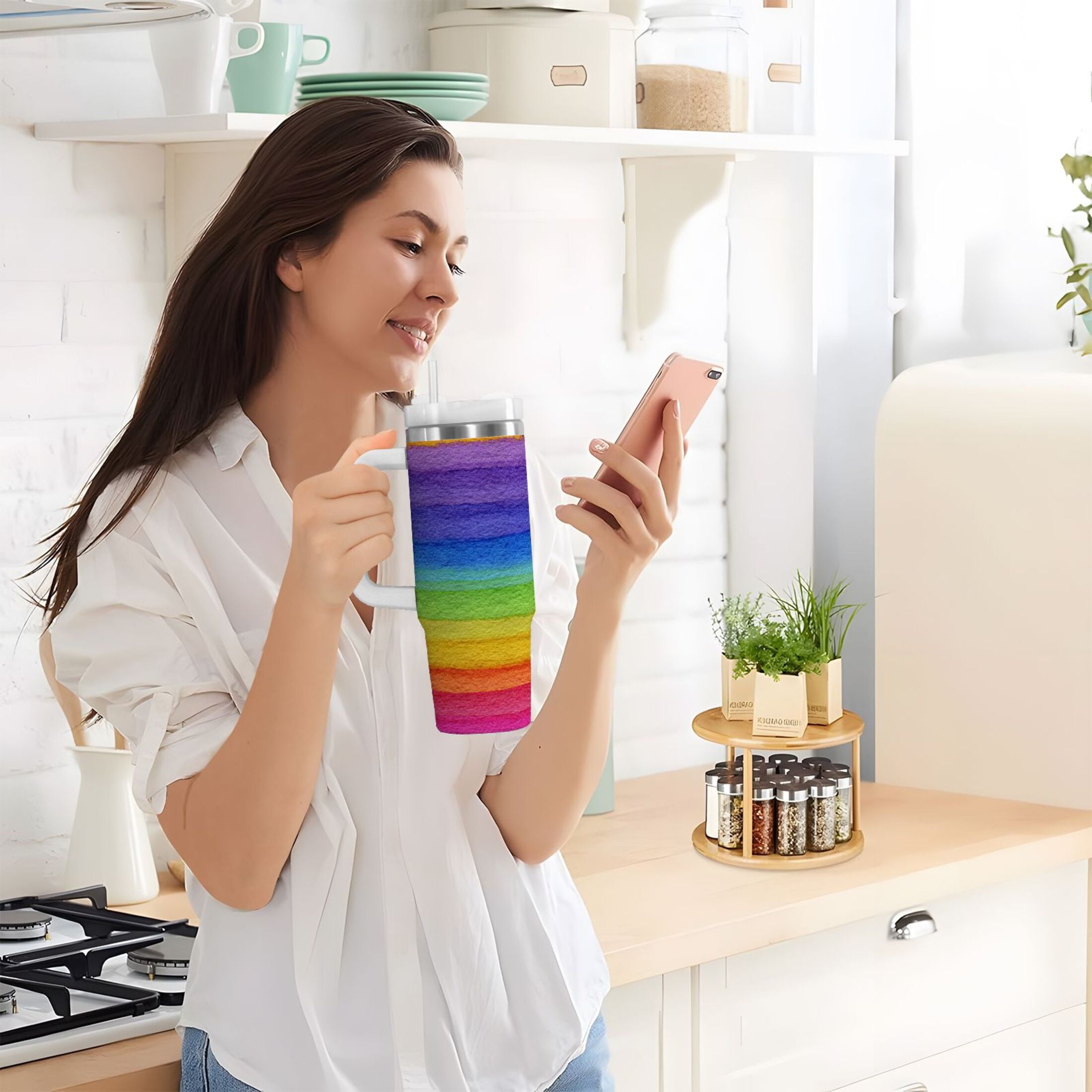 30 oz Insulated Stainless Steel Tumbler Double Wall Stainless Steel Tumbler with 2-Way Drinking Watercolor Rainbow Colors C448U