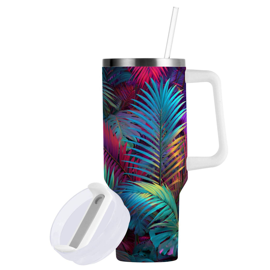 30 oz Insulated Stainless Steel Tumbler Double Wall Stainless Steel Tumbler with 2-Way Drinking Vibrant and Shimmering Jungle C470C
