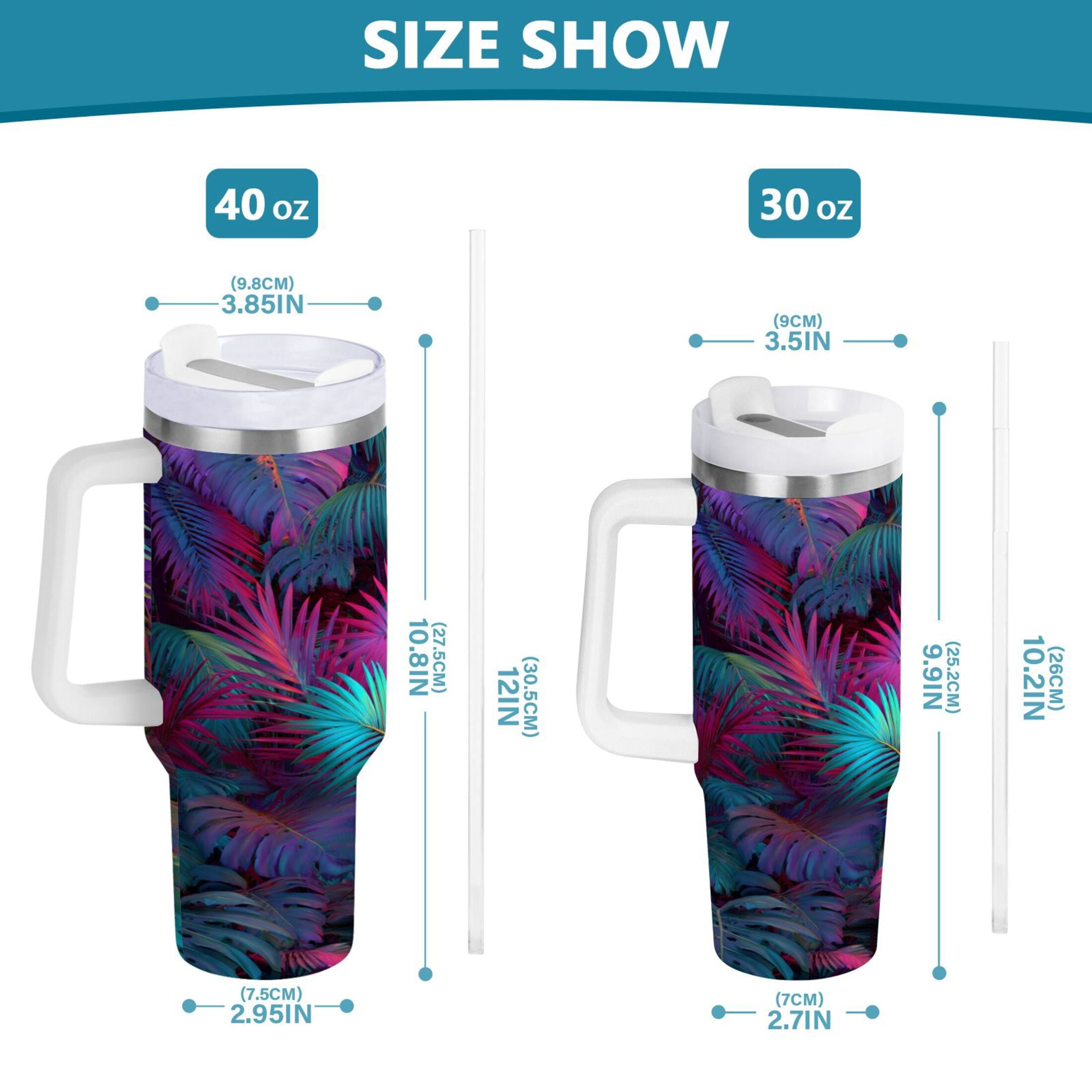 30 oz Insulated Stainless Steel Tumbler Double Wall Stainless Steel Tumbler with 2-Way Drinking Vibrant and Shimmering Jungle C470C