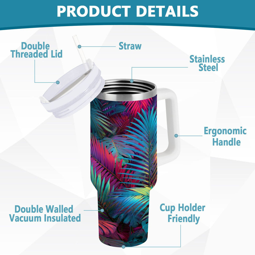 30 oz Insulated Stainless Steel Tumbler Double Wall Stainless Steel Tumbler with 2-Way Drinking Vibrant and Shimmering Jungle C470C