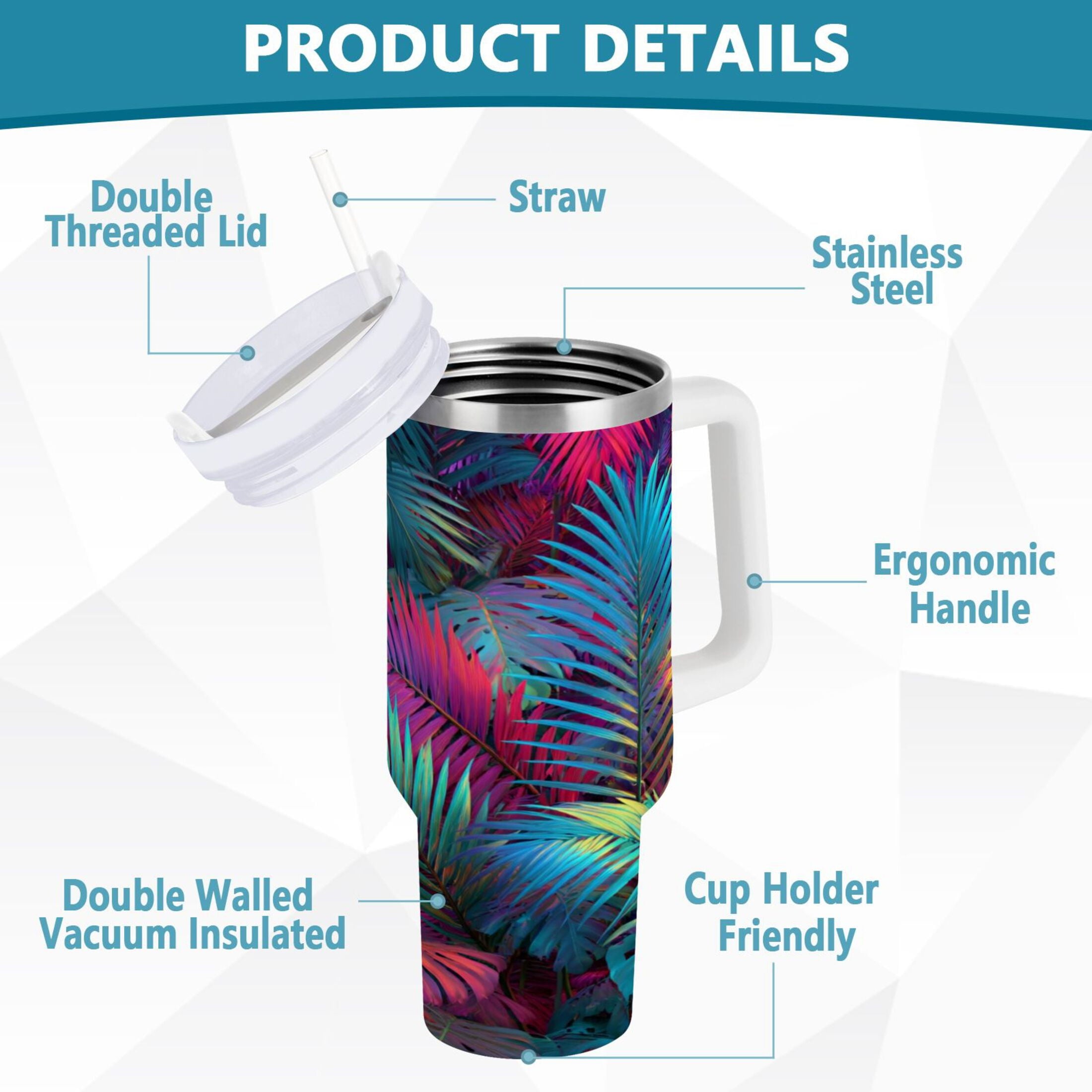 30 oz Insulated Stainless Steel Tumbler Double Wall Stainless Steel Tumbler with 2-Way Drinking Vibrant and Shimmering Jungle C470C