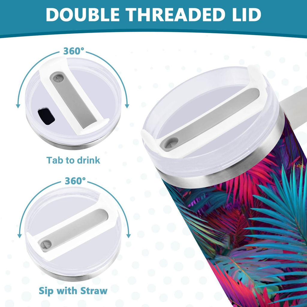 30 oz Insulated Stainless Steel Tumbler Double Wall Stainless Steel Tumbler with 2-Way Drinking Vibrant and Shimmering Jungle C470C
