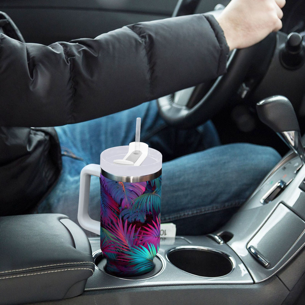 30 oz Insulated Stainless Steel Tumbler Double Wall Stainless Steel Tumbler with 2-Way Drinking Vibrant and Shimmering Jungle C470C