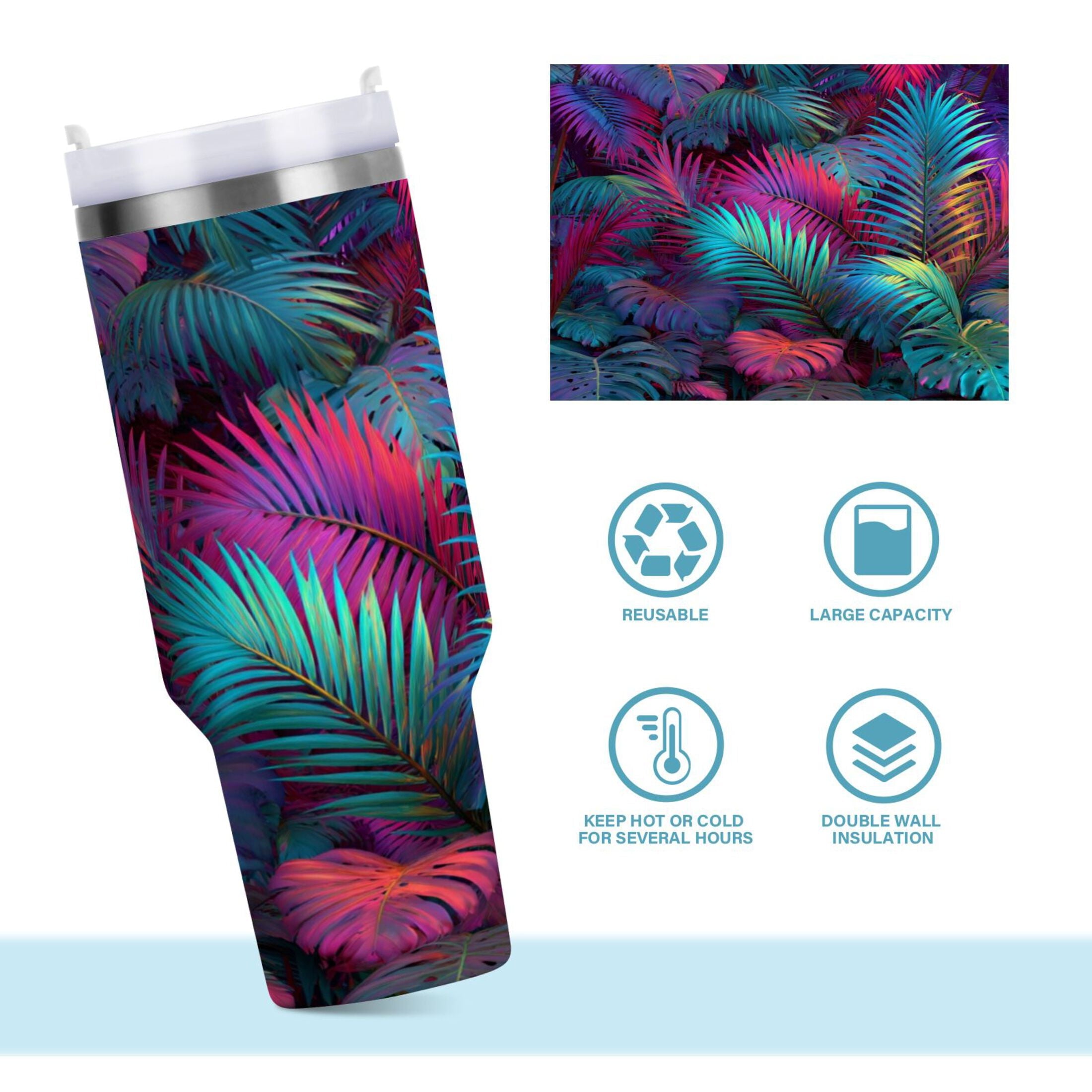 30 oz Insulated Stainless Steel Tumbler Double Wall Stainless Steel Tumbler with 2-Way Drinking Vibrant and Shimmering Jungle C470C
