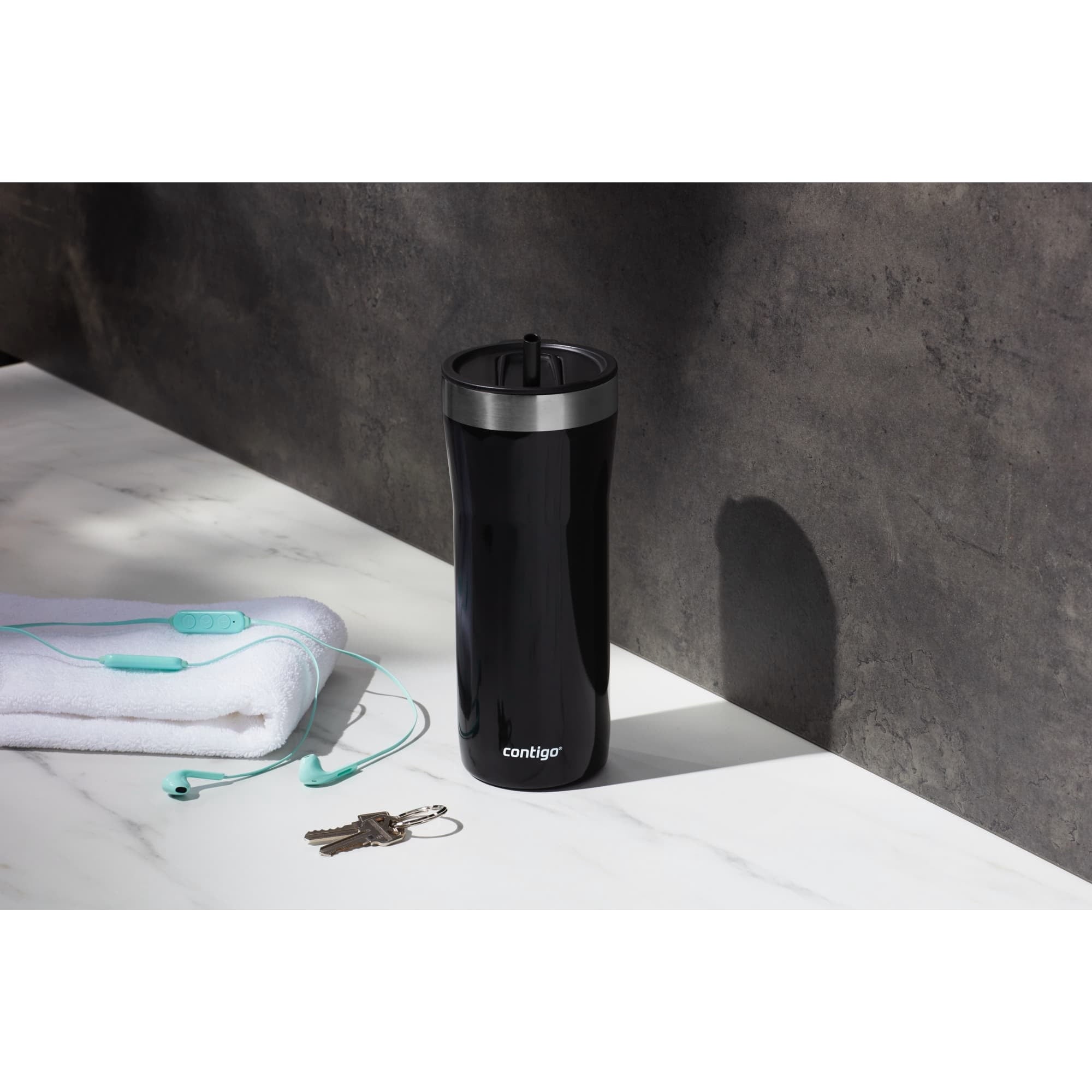 Contigo Streeterville Stainless Steel Tumbler with Plastic Straw and Splash-Proof Lid, Licorice, 32 fl. oz C122V