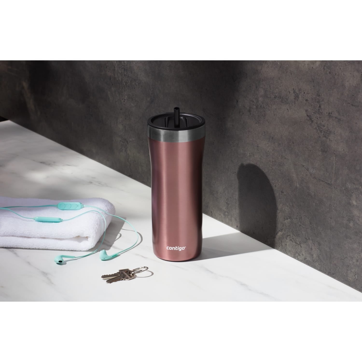 Contigo Streeterville Stainless Steel Tumbler with Plastic Straw and Splash-Proof Lid, Licorice, 32 fl. oz C122V
