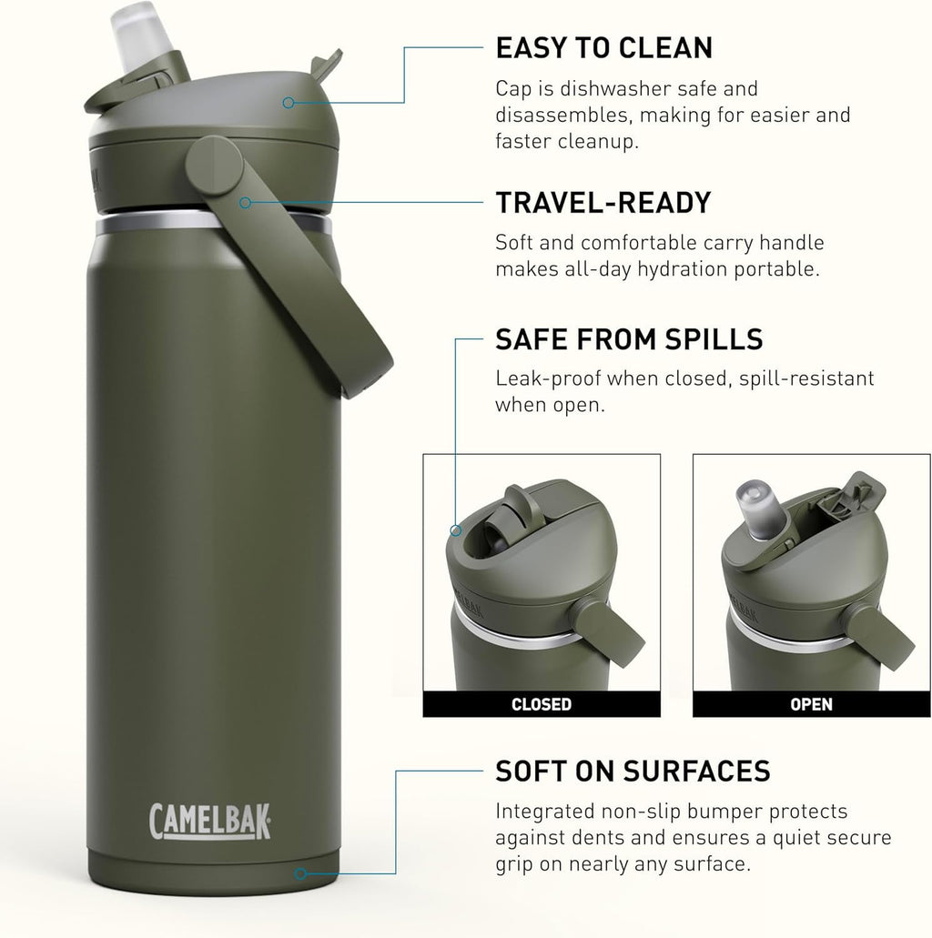 CamelBak Thrive™ Flip Straw Insulated Stainless Steel Water Bottle, 20oz, Moss C363C