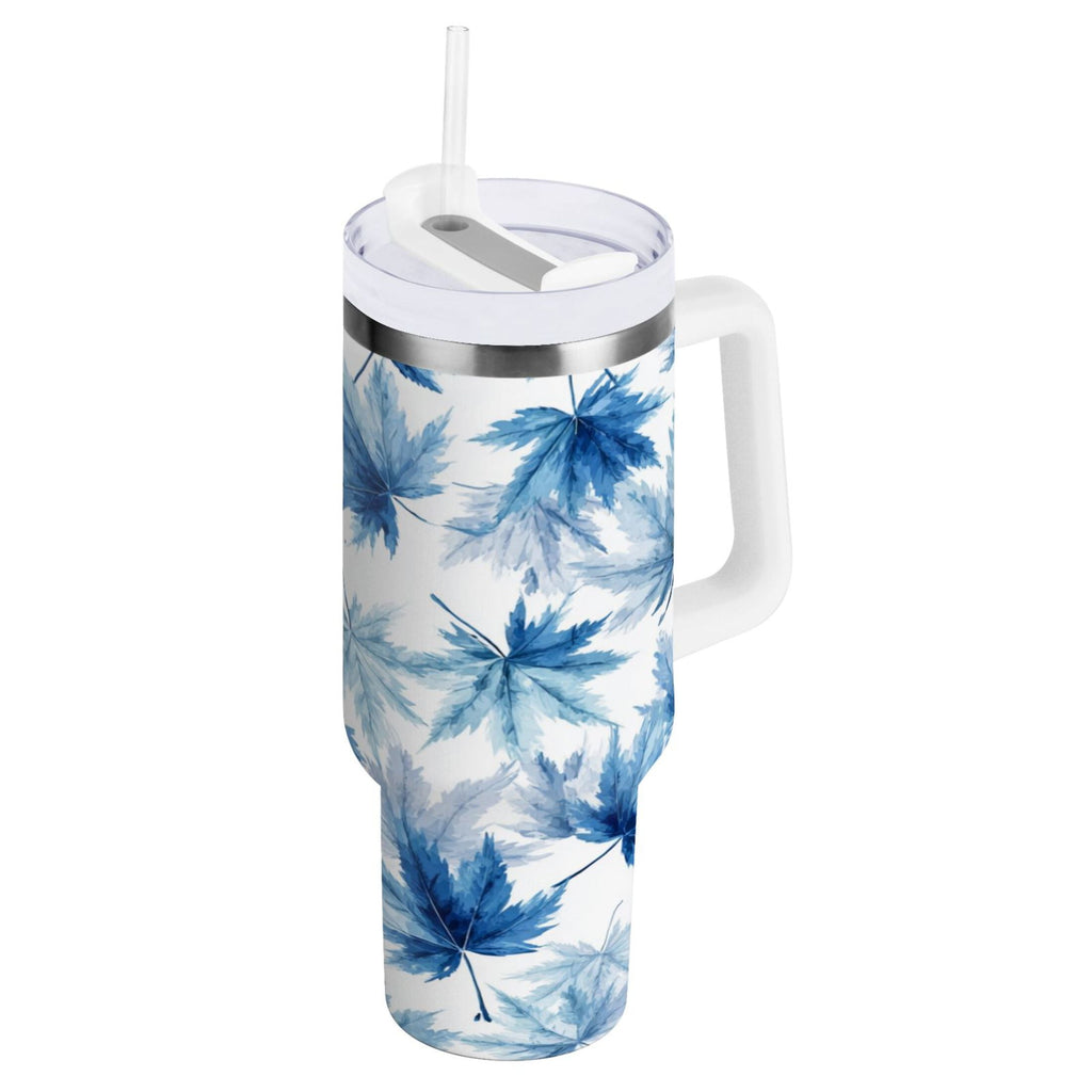 30 oz Insulated Stainless Steel Tumbler Double Wall Stainless Steel Tumbler with 2-Way Drinking Abstract Blue Maple Leaves C581Z