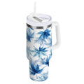 30 oz Insulated Stainless Steel Tumbler Double Wall Stainless Steel Tumbler with 2-Way Drinking Abstract Blue Maple Leaves C581Z