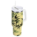 30 oz Insulated Stainless Steel Tumbler Double Wall Stainless Steel Tumbler with 2-Way Drinking Bamboo and Green Leaves C633T