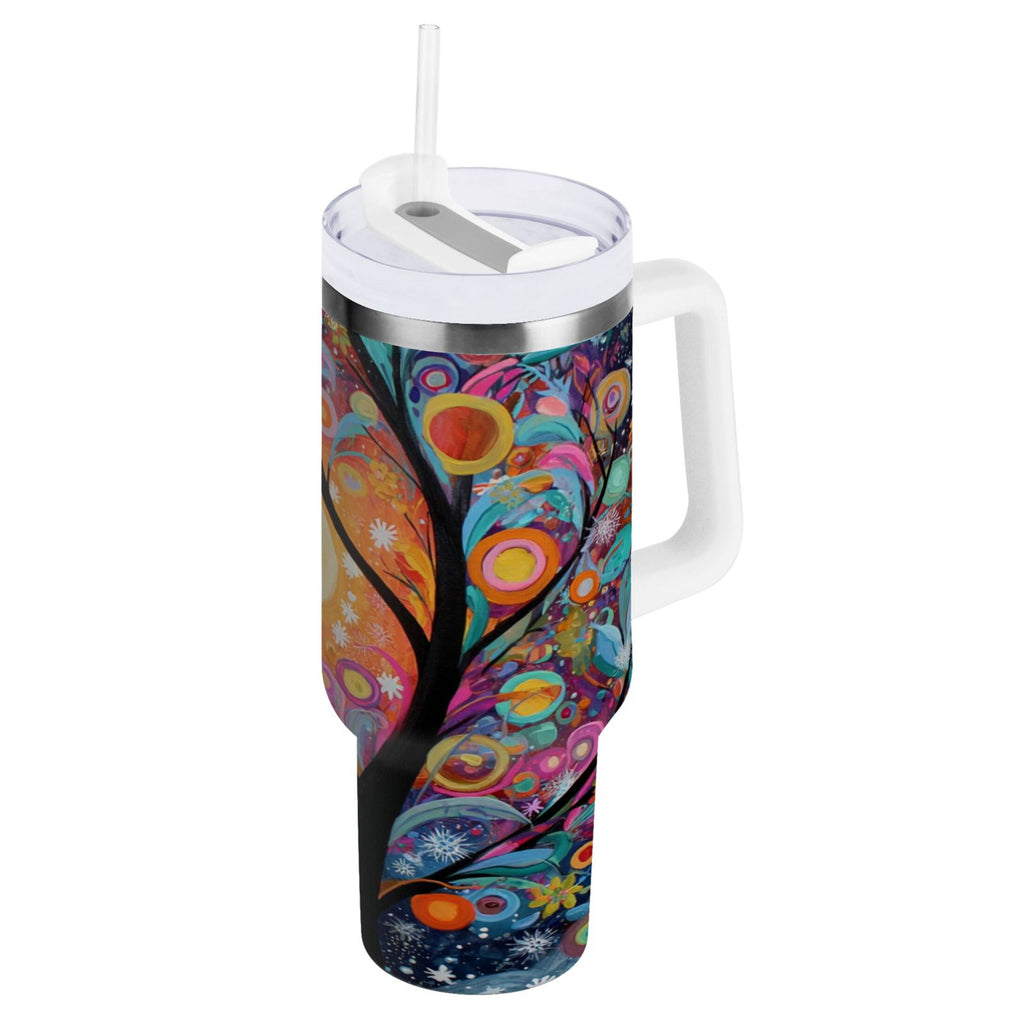 30 oz Insulated Stainless Steel Tumbler Double Wall Stainless Steel Tumbler with 2-Way Drinking Beautiful Abstract Tree Painting C654U