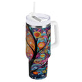30 oz Insulated Stainless Steel Tumbler Double Wall Stainless Steel Tumbler with 2-Way Drinking Beautiful Abstract Tree Painting C654U
