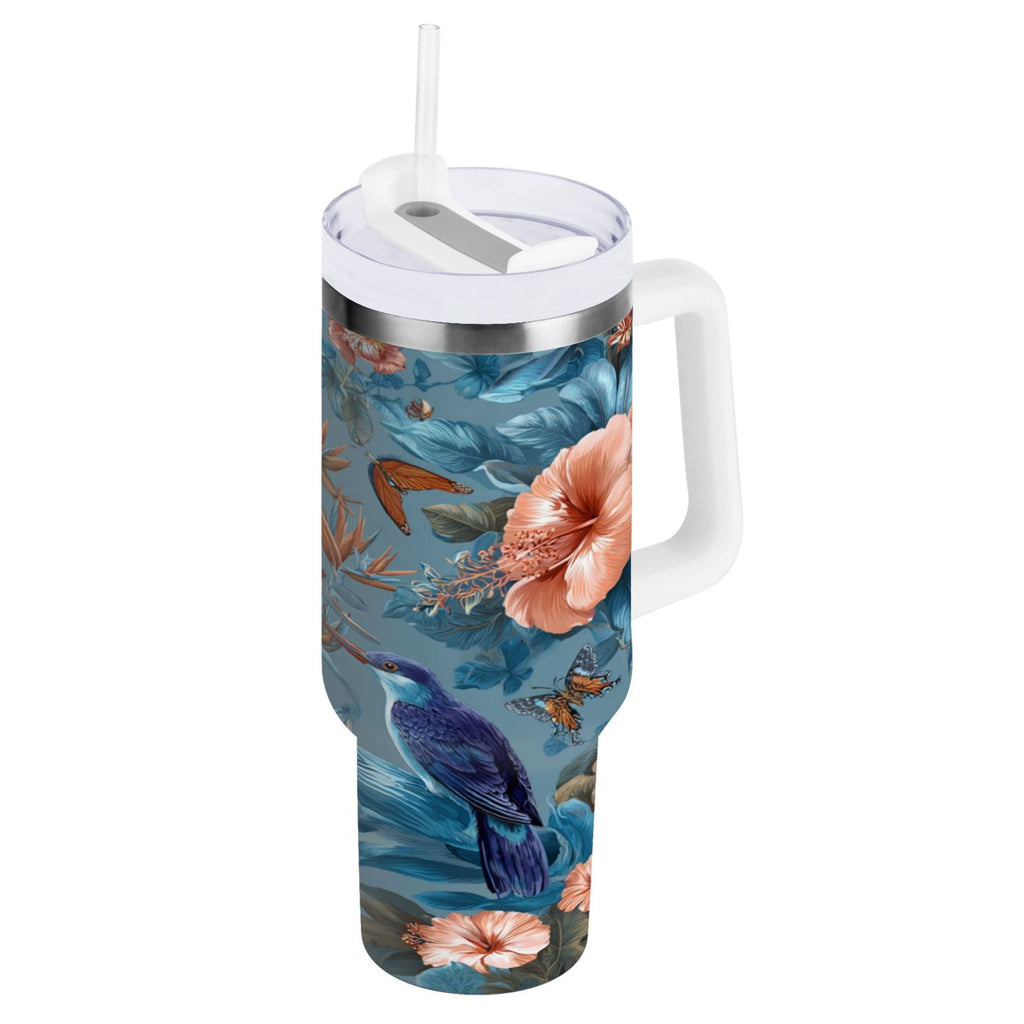 30 oz Insulated Stainless Steel Tumbler Double Wall Stainless Steel Tumbler with 2-Way Drinking Birds and Flowers C552Y