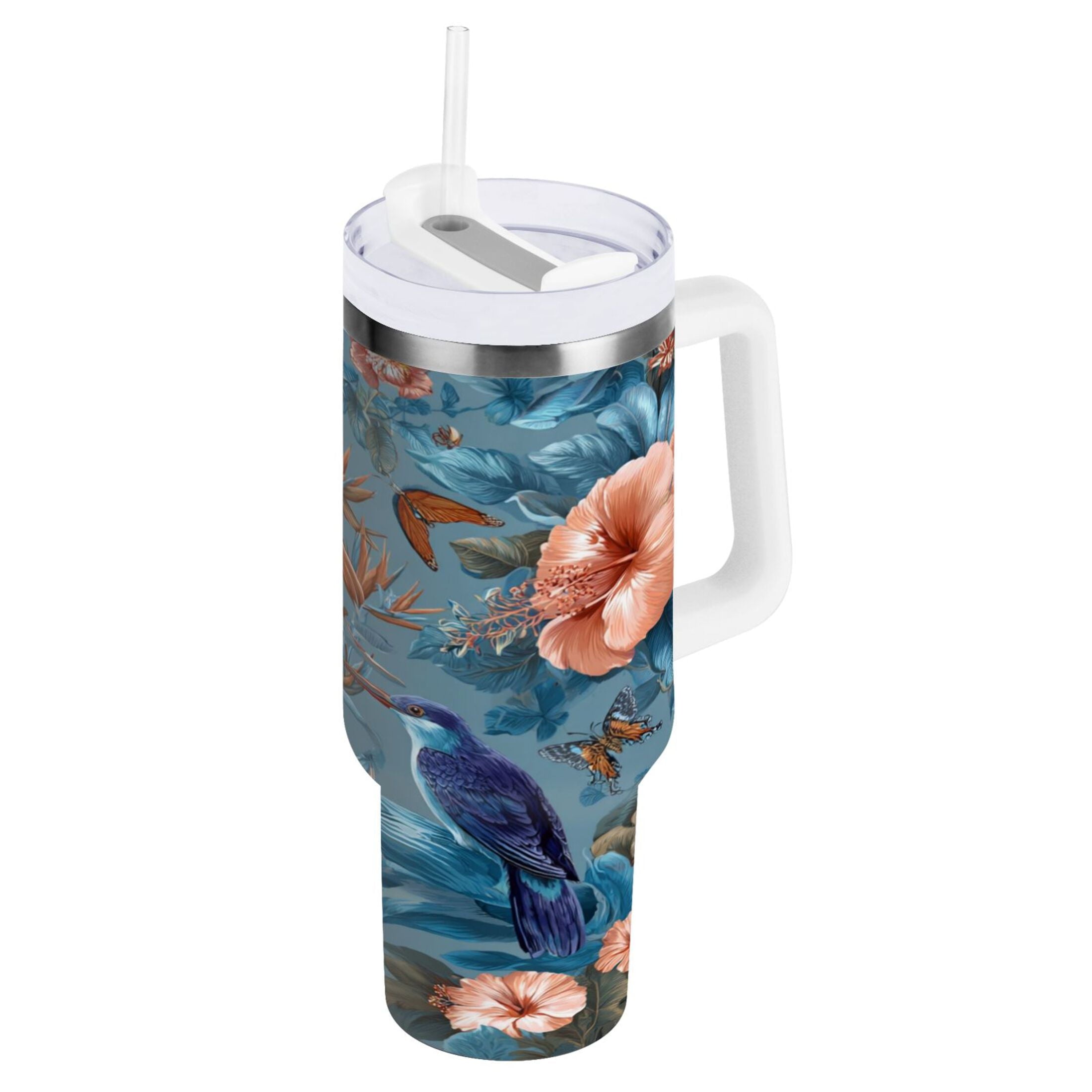 30 oz Insulated Stainless Steel Tumbler Double Wall Stainless Steel Tumbler with 2-Way Drinking Birds and Flowers C552Y