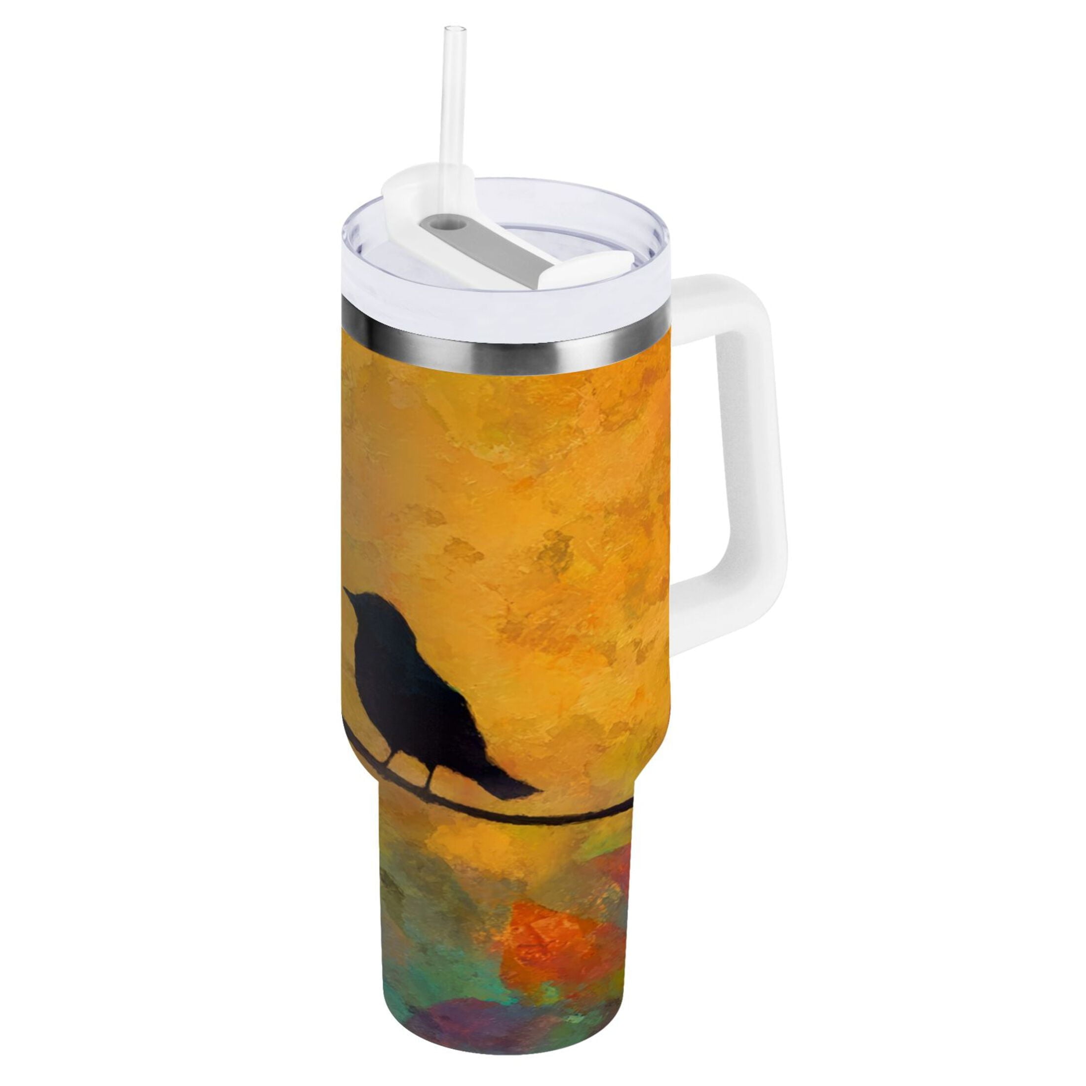 30 oz Insulated Stainless Steel Tumbler Double Wall Stainless Steel Tumbler with 2-Way Drinking Birds on A Wire C613B