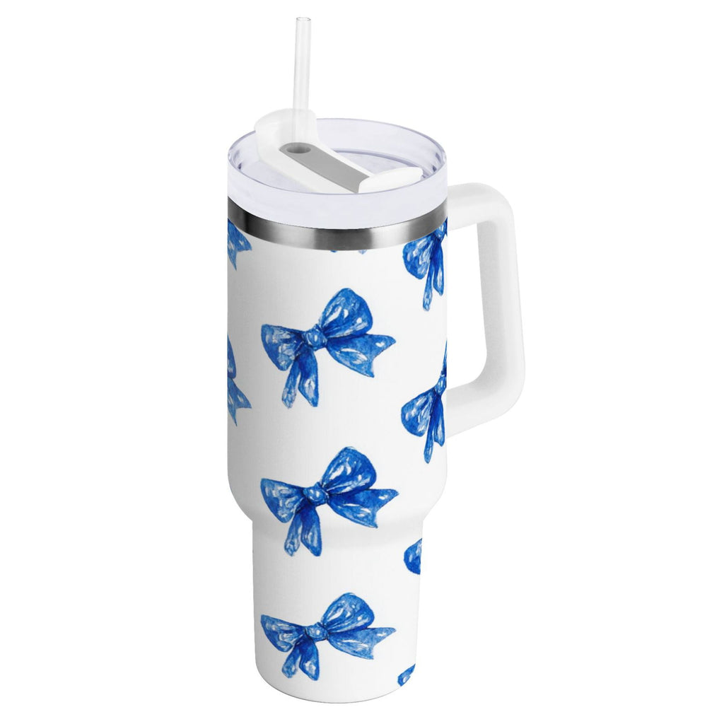 30 oz Insulated Stainless Steel Tumbler Double Wall Stainless Steel Tumbler with 2-Way Drinking Blue Bows Pattern C620Q