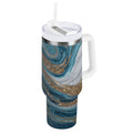 30 oz Insulated Stainless Steel Tumbler Double Wall Stainless Steel Tumbler with 2-Way Drinking Blue and Gold Swirling C497Z