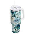 30 oz Insulated Stainless Steel Tumbler Double Wall Stainless Steel Tumbler with 2-Way Drinking Blue and Green Flowers C476M