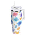 30 oz Insulated Stainless Steel Tumbler Double Wall Stainless Steel Tumbler with 2-Way Drinking Blue and Purple Flowers C522M