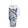 30 oz Insulated Stainless Steel Tumbler Double Wall Stainless Steel Tumbler with 2-Way Drinking Blue and White Porcelain-style C576F