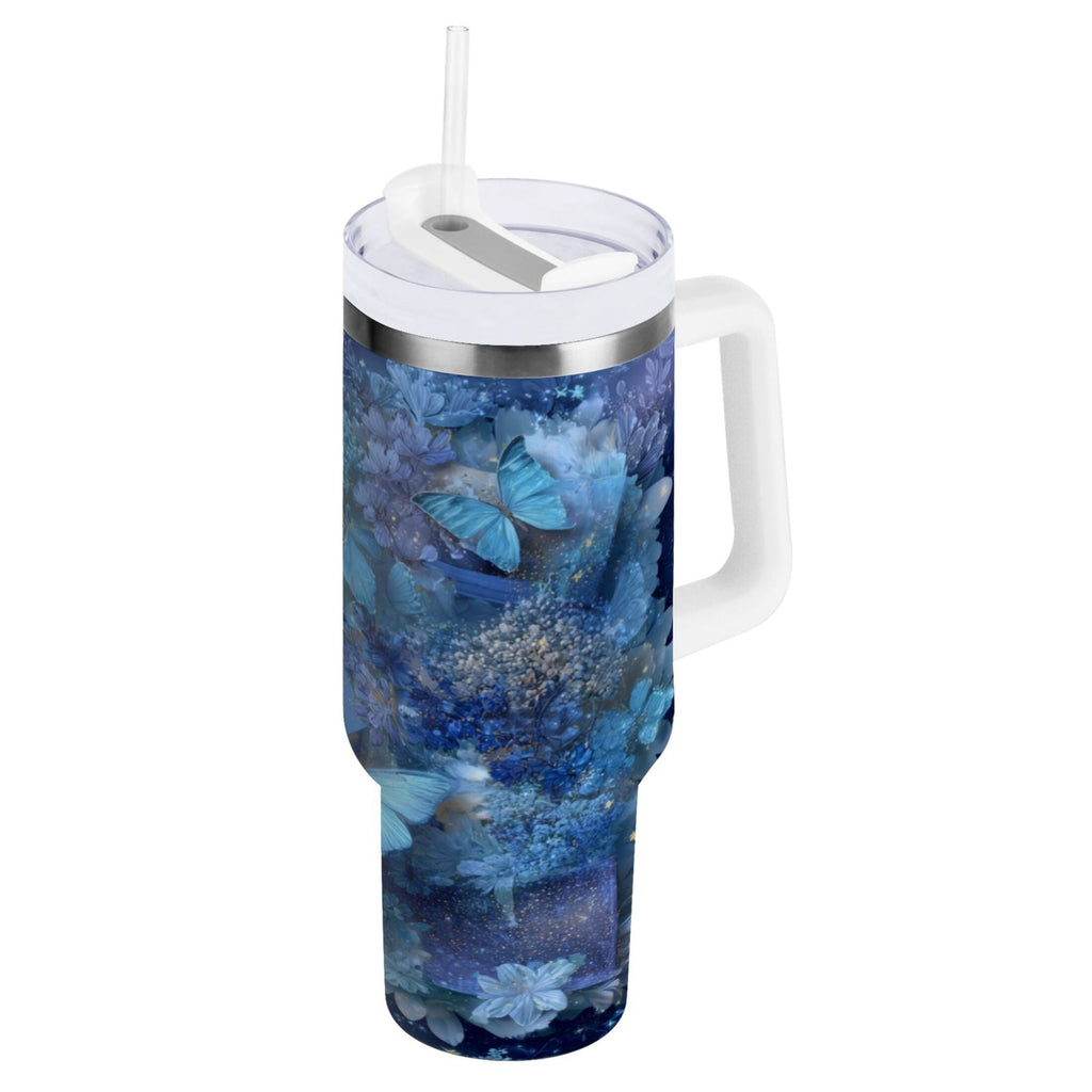 30 oz Insulated Stainless Steel Tumbler Double Wall Stainless Steel Tumbler with 2-Way Drinking Butterflies Books and Flowers C524R
