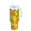 30 oz Insulated Stainless Steel Tumbler Double Wall Stainless Steel Tumbler with 2-Way Drinking Capybara and Green Leaves C658A