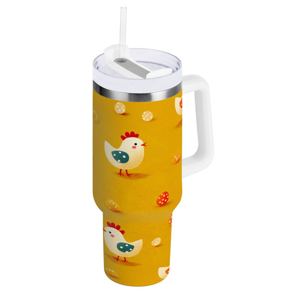 30 oz Insulated Stainless Steel Tumbler Double Wall Stainless Steel Tumbler with 2-Way Drinking Cartoon Chickens Pattern C551K