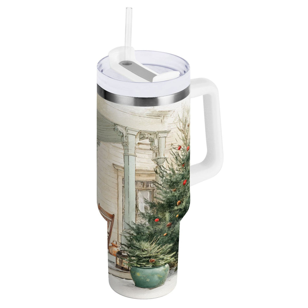 30 oz Insulated Stainless Steel Tumbler Double Wall Stainless Steel Tumbler with 2-Way Drinking Charming Christmas Doorway C670K