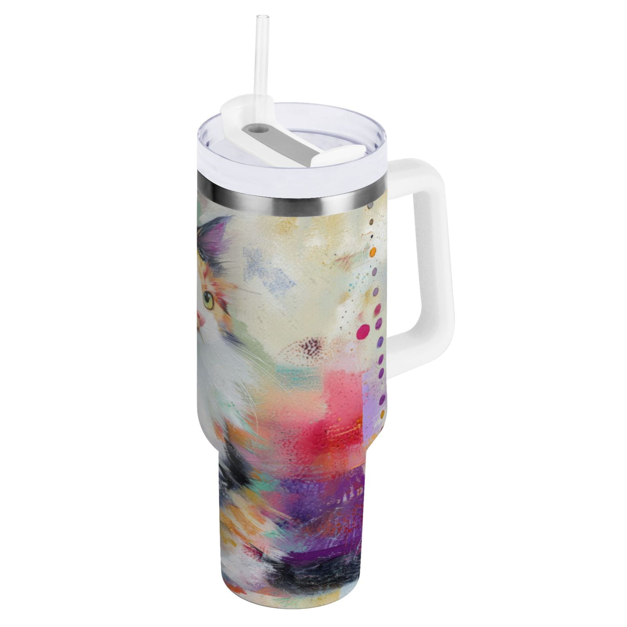 30 oz Insulated Stainless Steel Tumbler Double Wall Stainless Steel Tumbler with 2-Way Drinking Charming Hairy Cat C672D