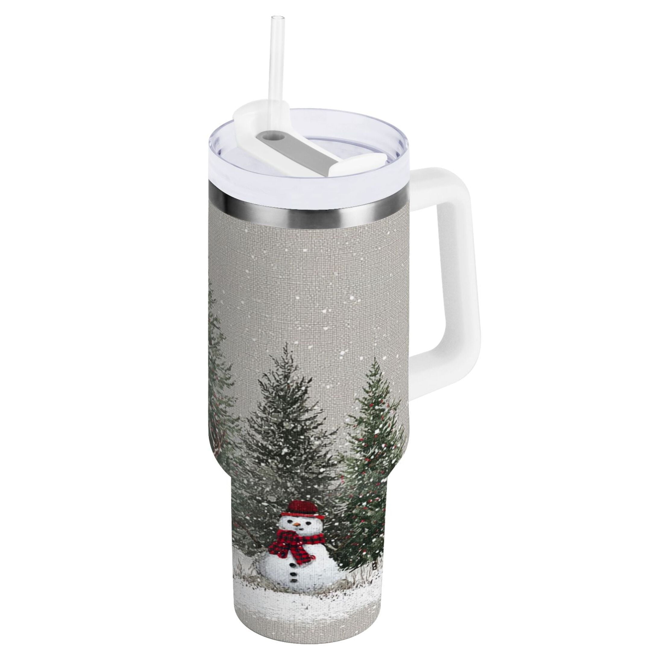 30 oz Insulated Stainless Steel Tumbler Double Wall Stainless Steel Tumbler with 2-Way Drinking Christmas Deer and Snowmen C619D