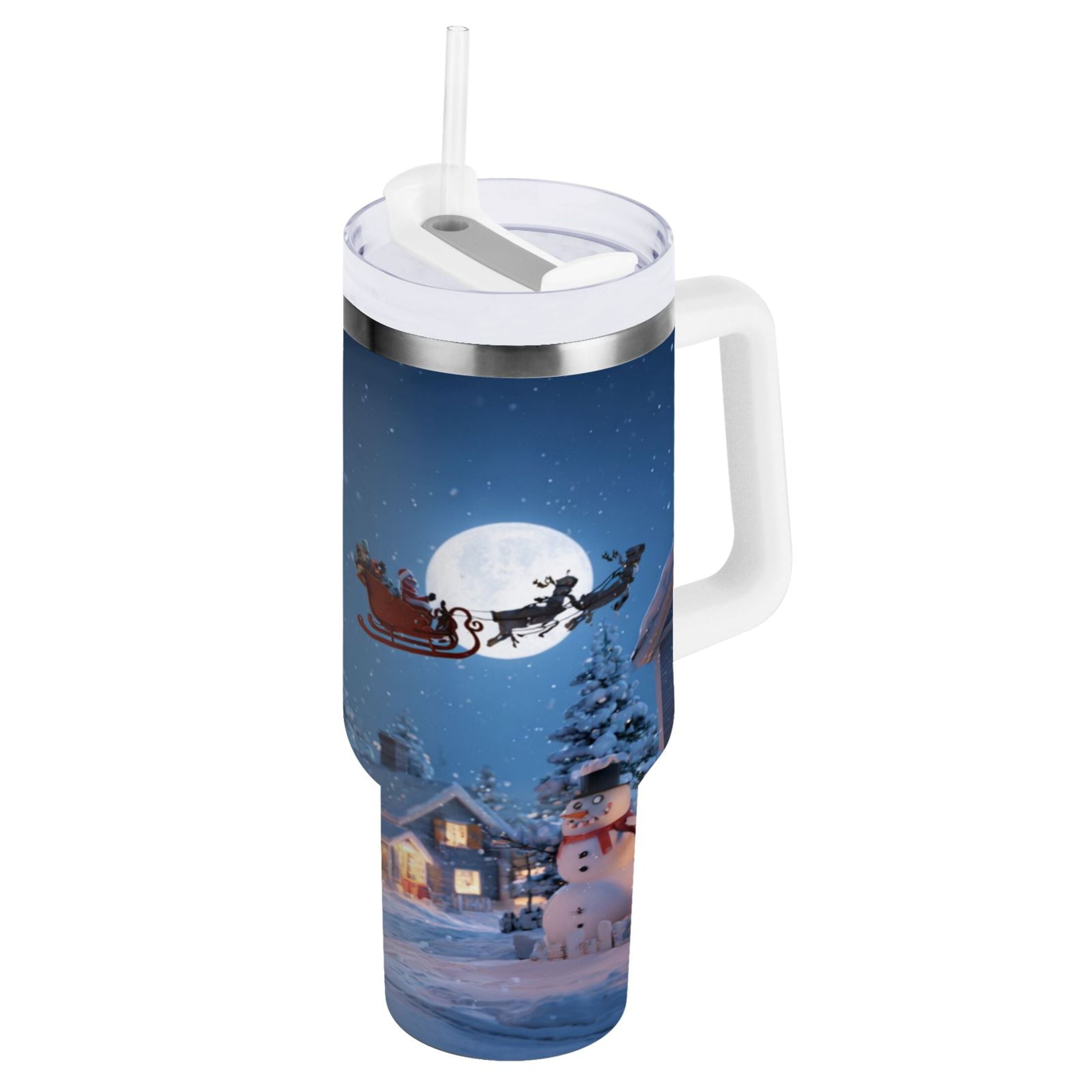 30 oz Insulated Stainless Steel Tumbler Double Wall Stainless Steel Tumbler with 2-Way Drinking Christmas Night Scene C606M