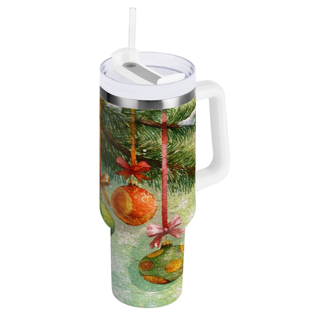 30 oz Insulated Stainless Steel Tumbler Double Wall Stainless Steel Tumbler with 2-Way Drinking Christmas Ornaments Watercolor Painting C639H