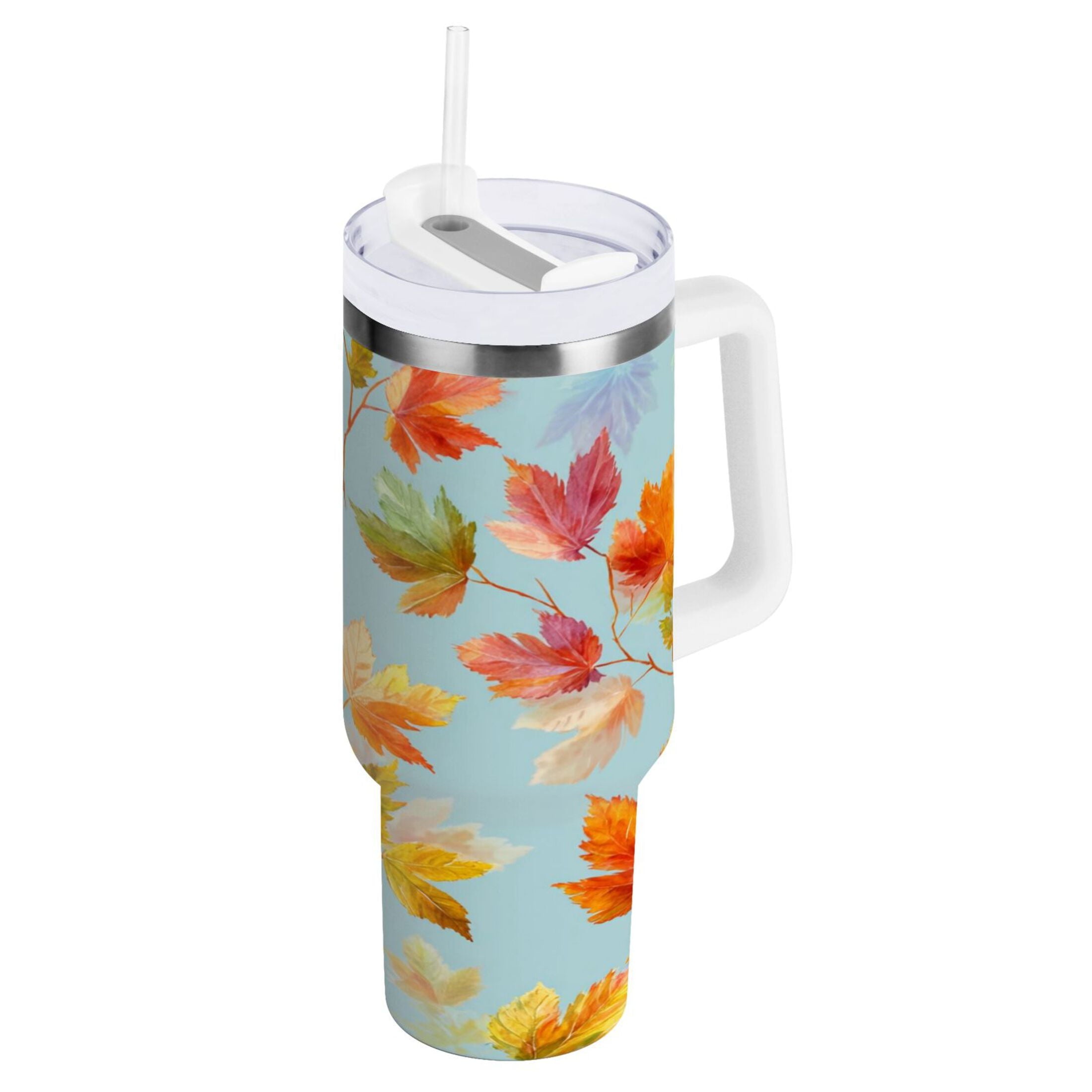 30 oz Insulated Stainless Steel Tumbler Double Wall Stainless Steel Tumbler with 2-Way Drinking Colorful Autumn Maple Leaves C616L
