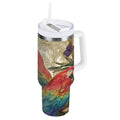 30 oz Insulated Stainless Steel Tumbler Double Wall Stainless Steel Tumbler with 2-Way Drinking Colorful Beautiful Parrots C520H