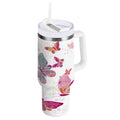 30 oz Insulated Stainless Steel Tumbler Double Wall Stainless Steel Tumbler with 2-Way Drinking Colorful Butterflies C605L