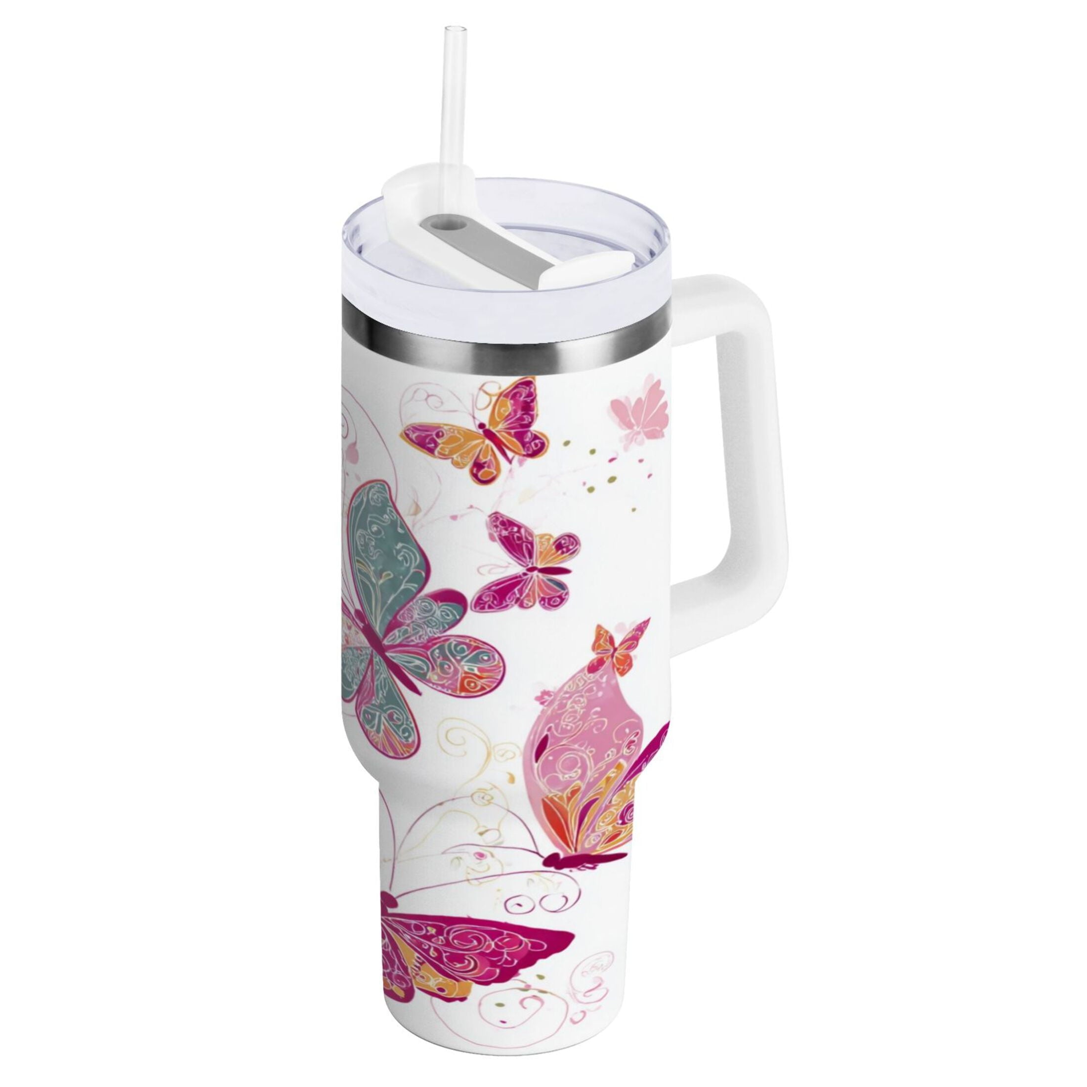 30 oz Insulated Stainless Steel Tumbler Double Wall Stainless Steel Tumbler with 2-Way Drinking Colorful Butterflies C605L