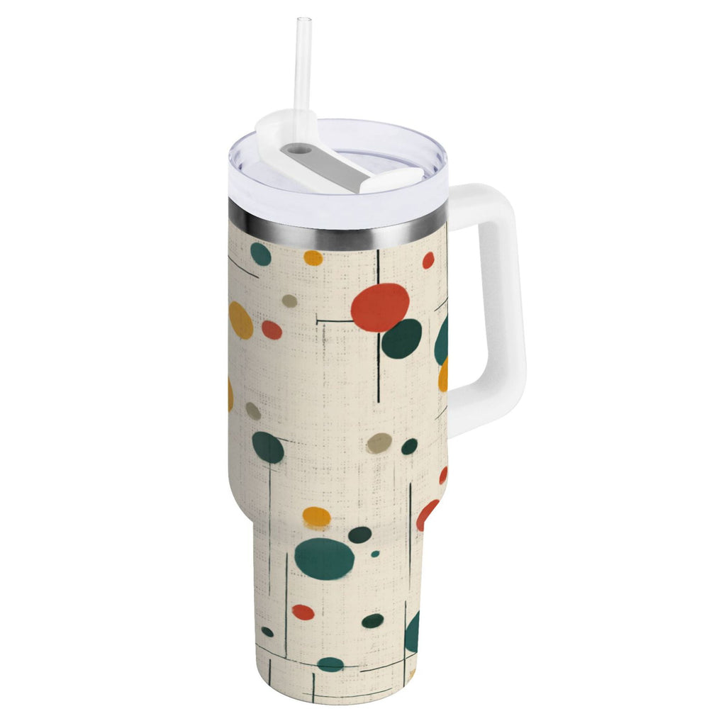 30 oz Insulated Stainless Steel Tumbler Double Wall Stainless Steel Tumbler with 2-Way Drinking Colorful Dots and Lines C646K