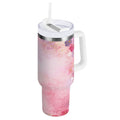 30 oz Insulated Stainless Steel Tumbler Double Wall Stainless Steel Tumbler with 2-Way Drinking Colorful Pastel Floral Pattern C514N