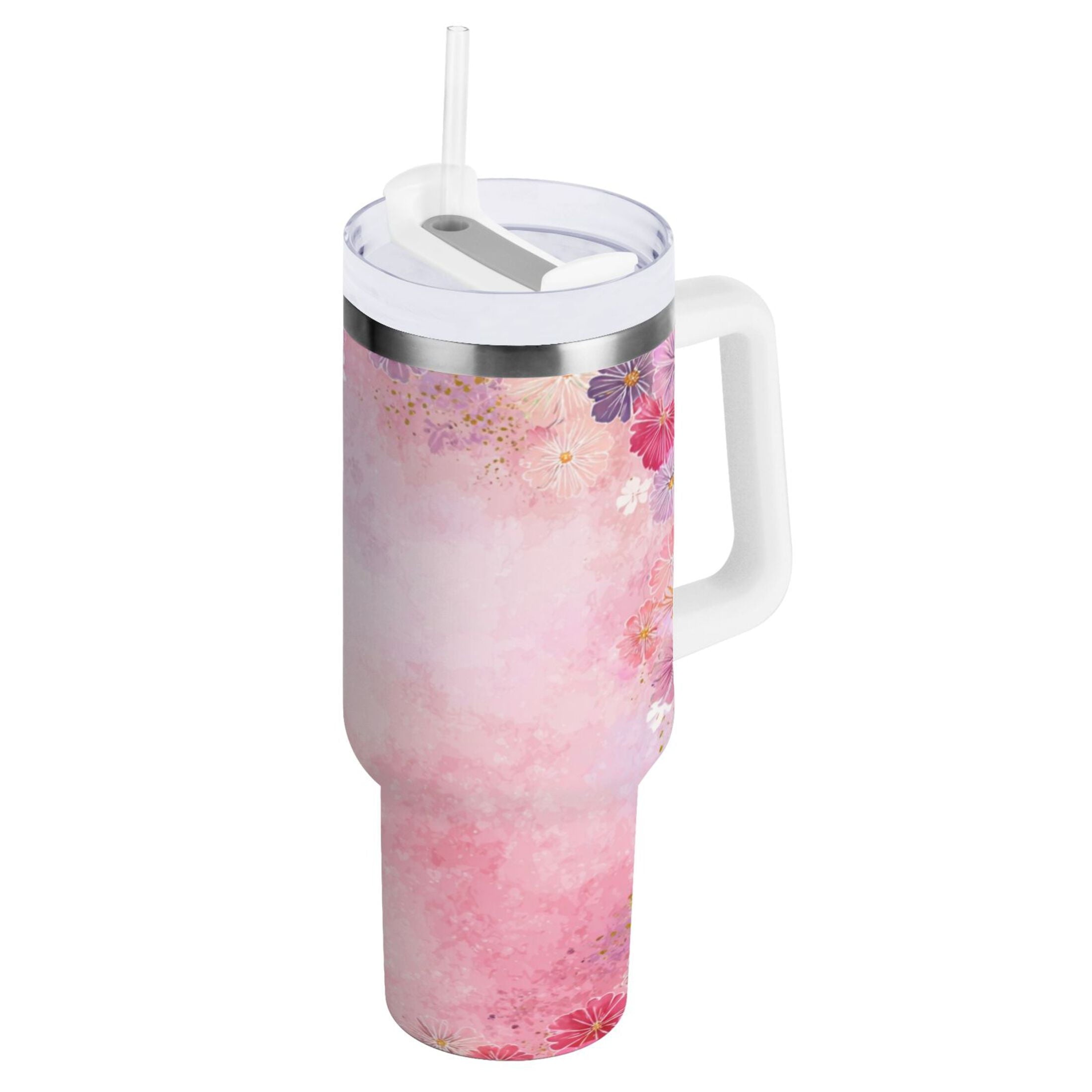 30 oz Insulated Stainless Steel Tumbler Double Wall Stainless Steel Tumbler with 2-Way Drinking Colorful Pastel Floral Pattern C514N