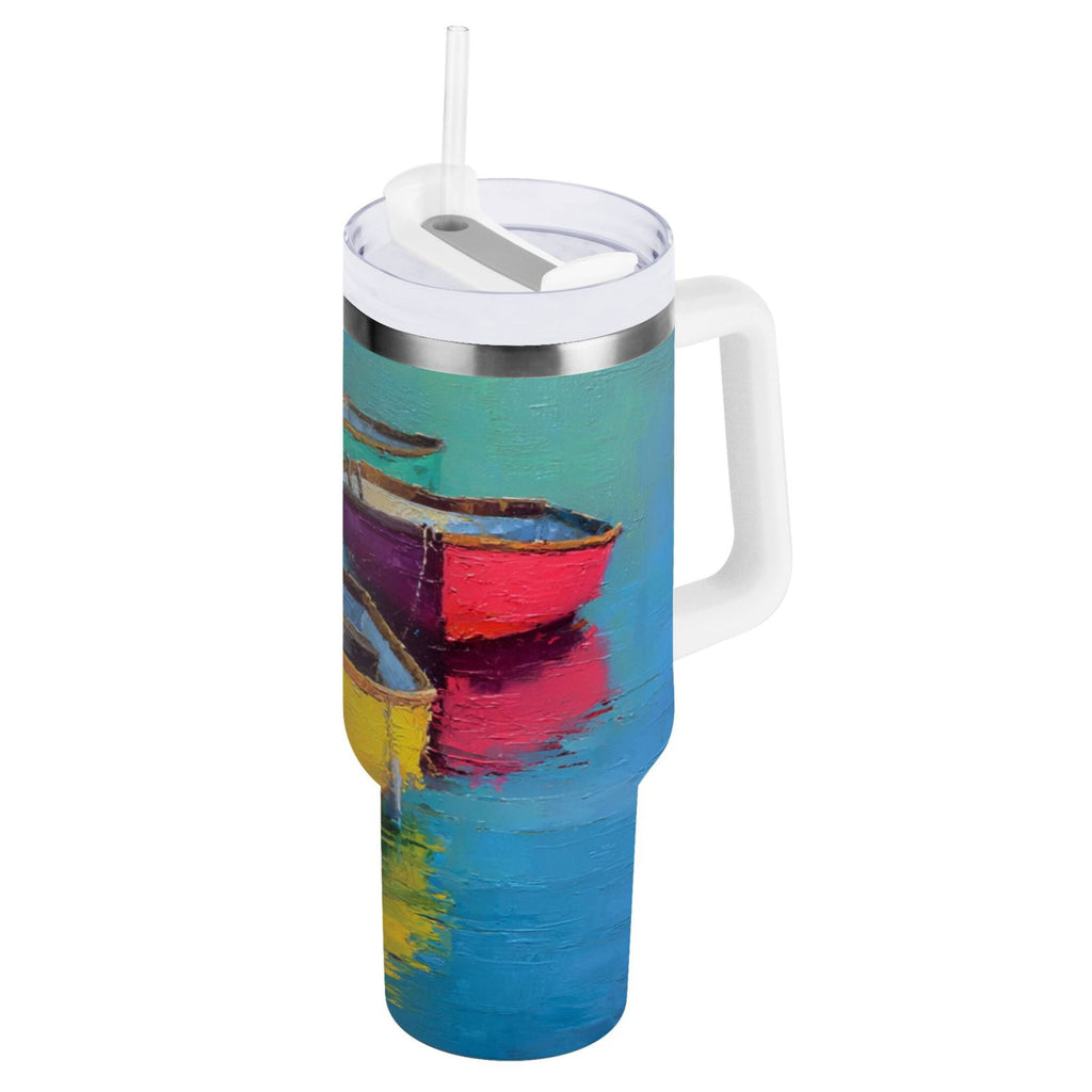 30 oz Insulated Stainless Steel Tumbler Double Wall Stainless Steel Tumbler with 2-Way Drinking Colorful Row Boats C555B