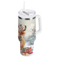 30 oz Insulated Stainless Steel Tumbler Double Wall Stainless Steel Tumbler with 2-Way Drinking Cow Wearing Christmas Hat C681A