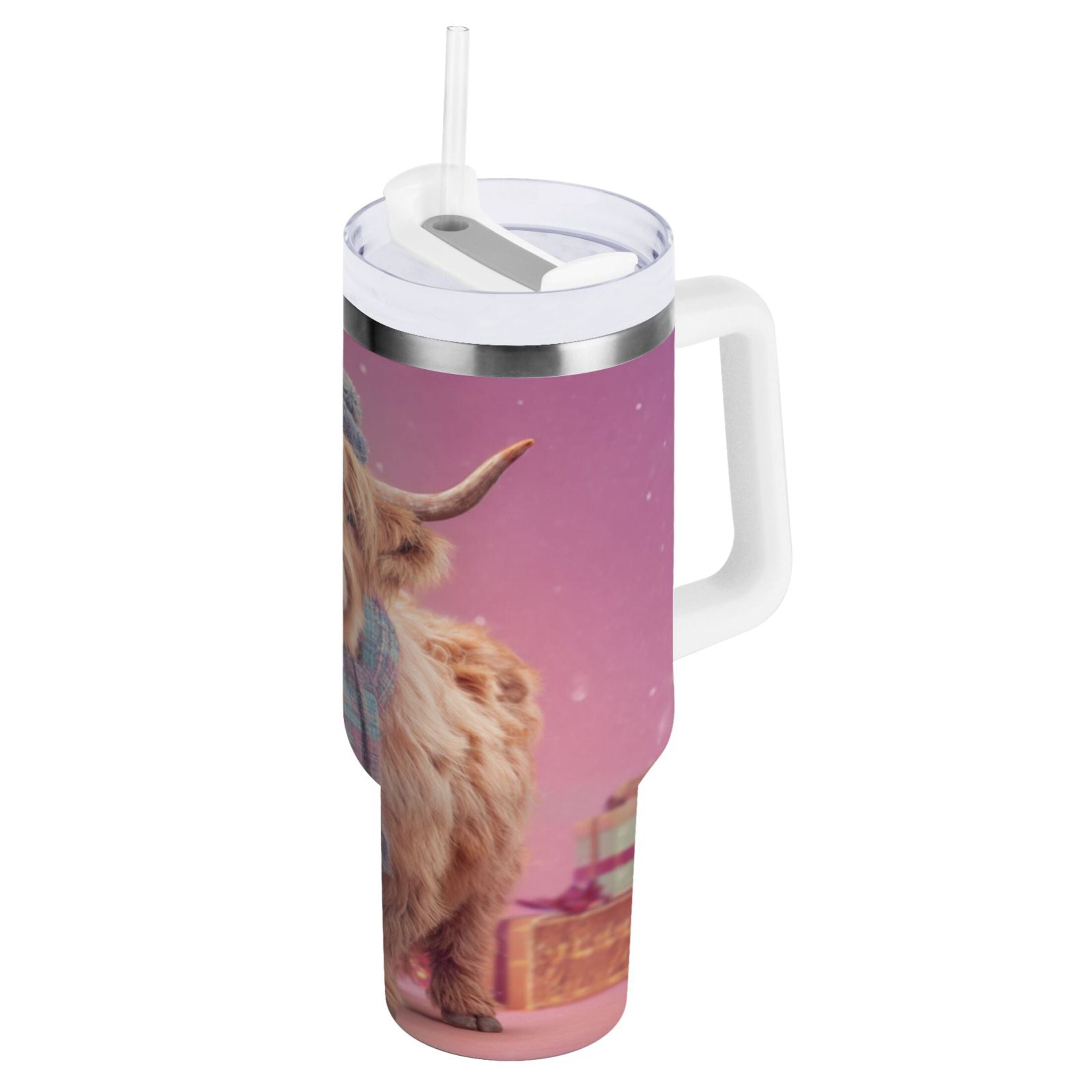 30 oz Insulated Stainless Steel Tumbler Double Wall Stainless Steel Tumbler with 2-Way Drinking Cow Wearing Christmas C626R