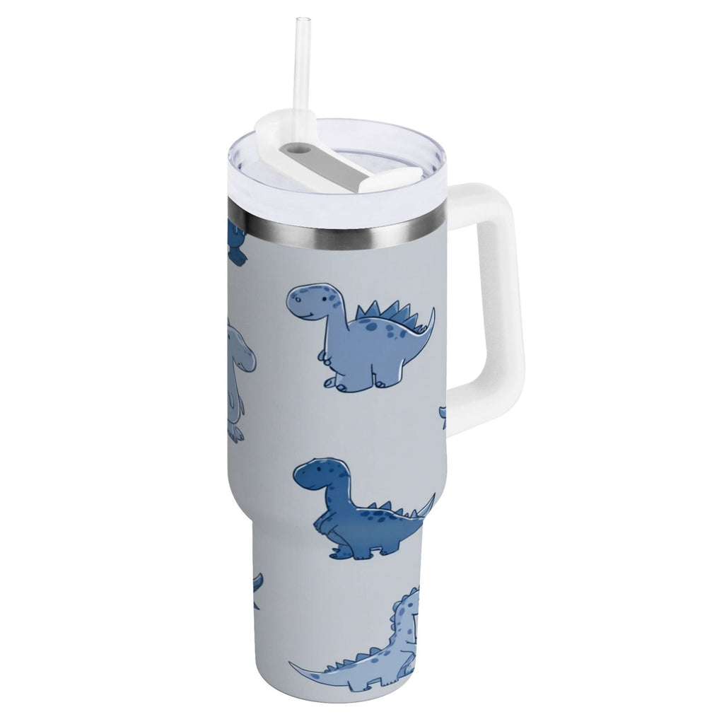 30 oz Insulated Stainless Steel Tumbler Double Wall Stainless Steel Tumbler with 2-Way Drinking Cute Blue Dinosaurs C580N